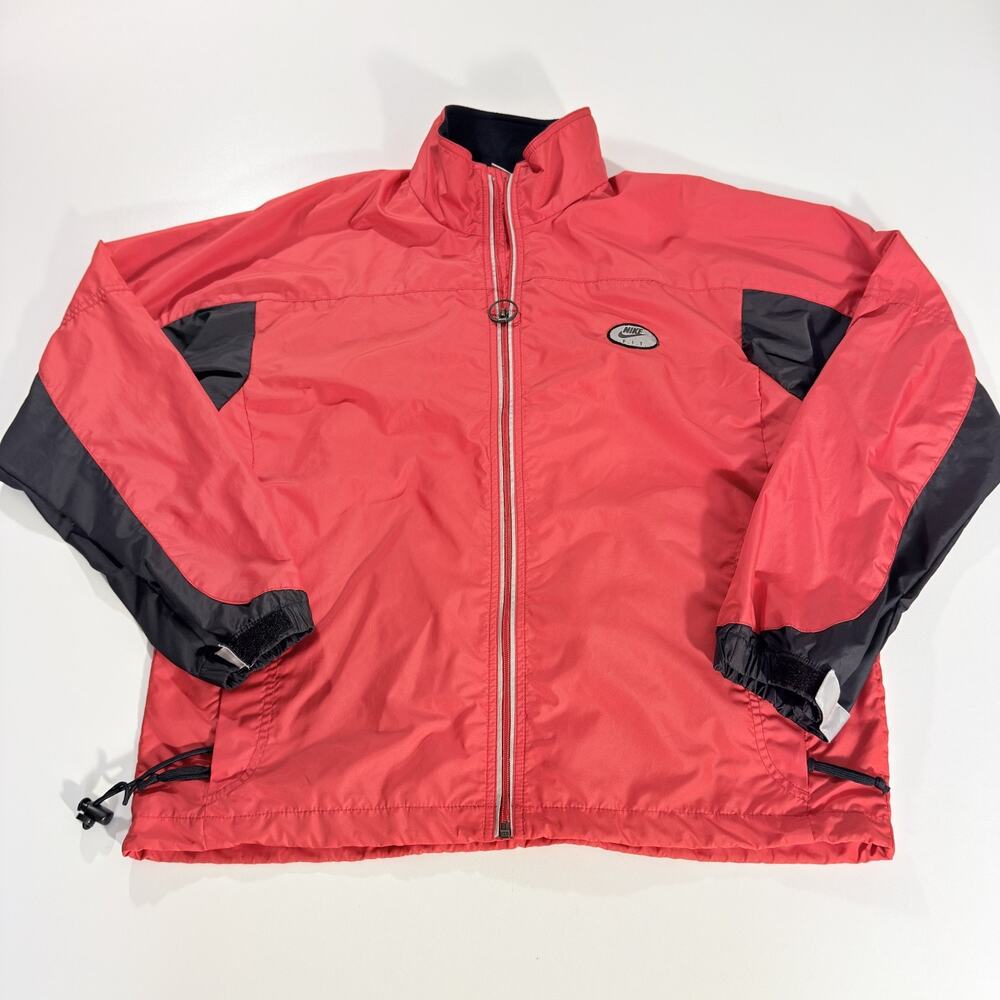 Vintage Nike Baggy Mens Medium Windbreaker Jacket Red Black Sportswear Full Zip